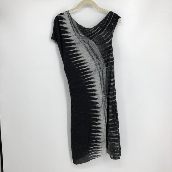 HELMUT LANG  Black & Grey Tie-Dye Print Abstract Asymmetrical Midi Dress size S - Picture 5 of 16